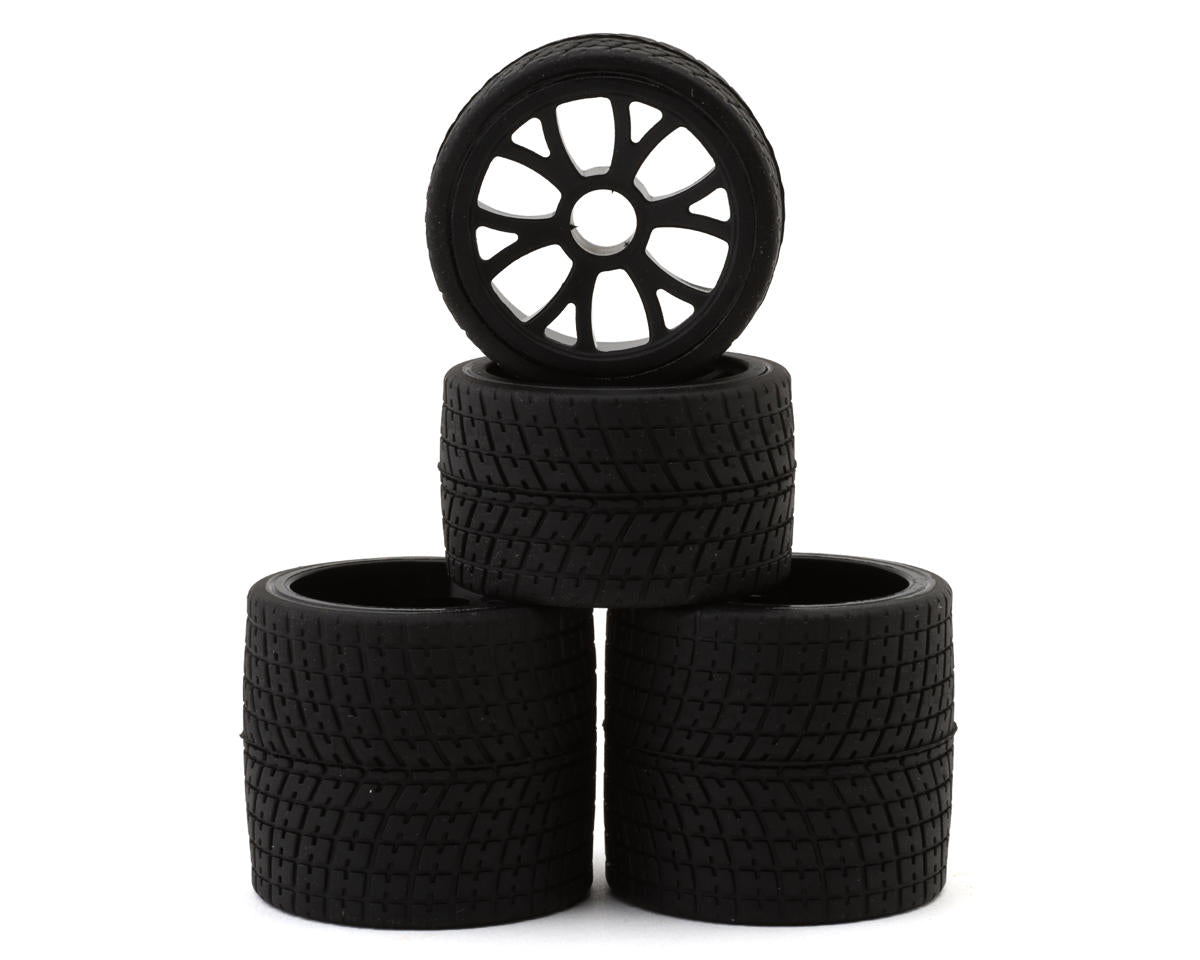eXcelerate R12 1/12 Front & Rear Pan Car Rubber Pre-Mounted Tires Set (Black)