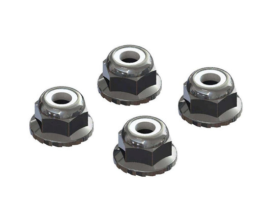 Arrma 4mm Nyloc Flanged M4 Locknut Set (Silver) (4)