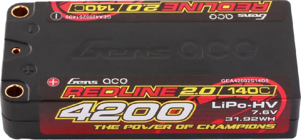 Gens Ace 4200mAh 2S 140C 7.6V HardCase 111# HV Shorty Lipo Battery With 5.0mm Bullet Redline 2.0 Series