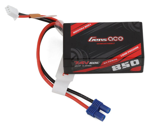 Gens Ace 2S LiPo Battery 60C (7.4V/850mAh) w/EC2 Connector (Losi Mini-B)