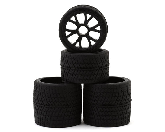 eXcelerate R12 1/12 Front & Rear Pan Car Rubber Pre-Mounted Tires Set (Black)